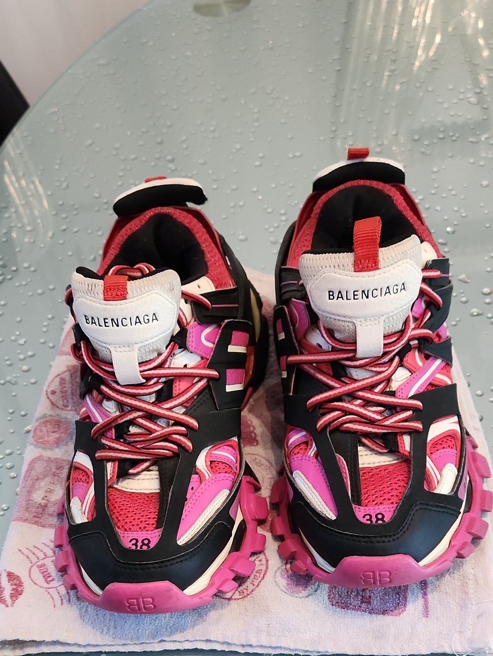 Balenciaga Pink Black & White Track-Style Sneakers